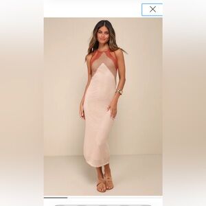 Lulu's Blush and Rust Sleeveless Knit Maxi Dress